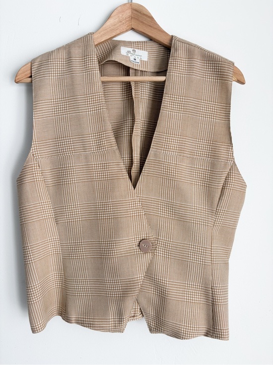 Vintage Jackets & Blazers - Vintage AGMIR Beige Plaid Houndstooth Vest, Size M - Made in Europe